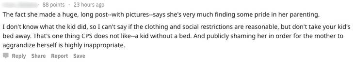 Screenshot of user comment criticizing the mother in the post.