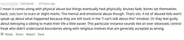 Screenshot of user comment discussing impacts of emotional abuse.