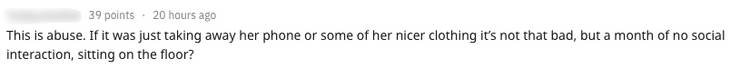 Screenshot of user's text calling out the mom's behavior as abusive.