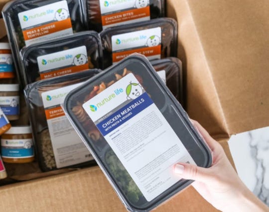 Nurture Life offers meal kits that increase portion size based on a child's age. One of the dishes includes chicken meatballs, pasta and vegetables.