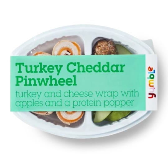Turkey Cheddar Pinwheels is one of the most popular Yumble meals for lunchtime, according to company co-founder Joanna Parker. The kit also includes green apple slices and a protein popper made of rolled oats, flax seeds, coconut and sunbutter.