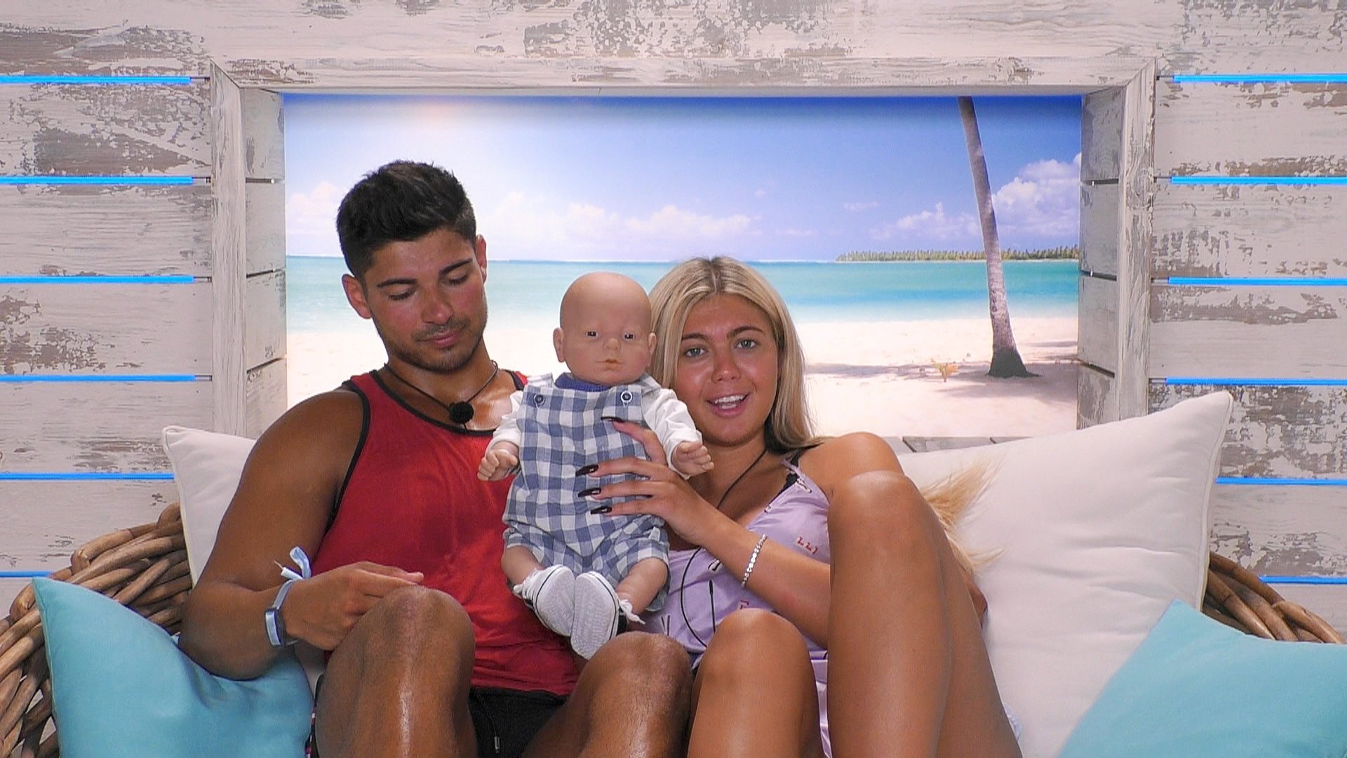 From ITV Studios Love Island: SR5: Ep45 on ITV2 Pictured: Anton, Harley and their baby. This photograph is (C) ITV Plc and can only be reproduced for editorial purposes directly in connection with the programme or event mentioned above, or ITV plc. Once made available by ITV plc Picture Desk, this photograph can be reproduced once only up until the transmission [TX] date and no reproduction fee will be charged. Any subsequent usage may incur a fee. This photograph must not be manipulated [excluding basic cropping] in a manner which alters the visual appearance of the person photographed deemed detrimental or inappropriate by ITV plc Picture Desk. This photograph must not be syndicated to any other company, publication or website, or permanently archived, without the express written permission of ITV Picture Desk. Full Terms and conditions are available on the website www.itv.com/presscentre/itvpictures/terms For further information please contact: james.hilder@itv.com / 0207 157 3052