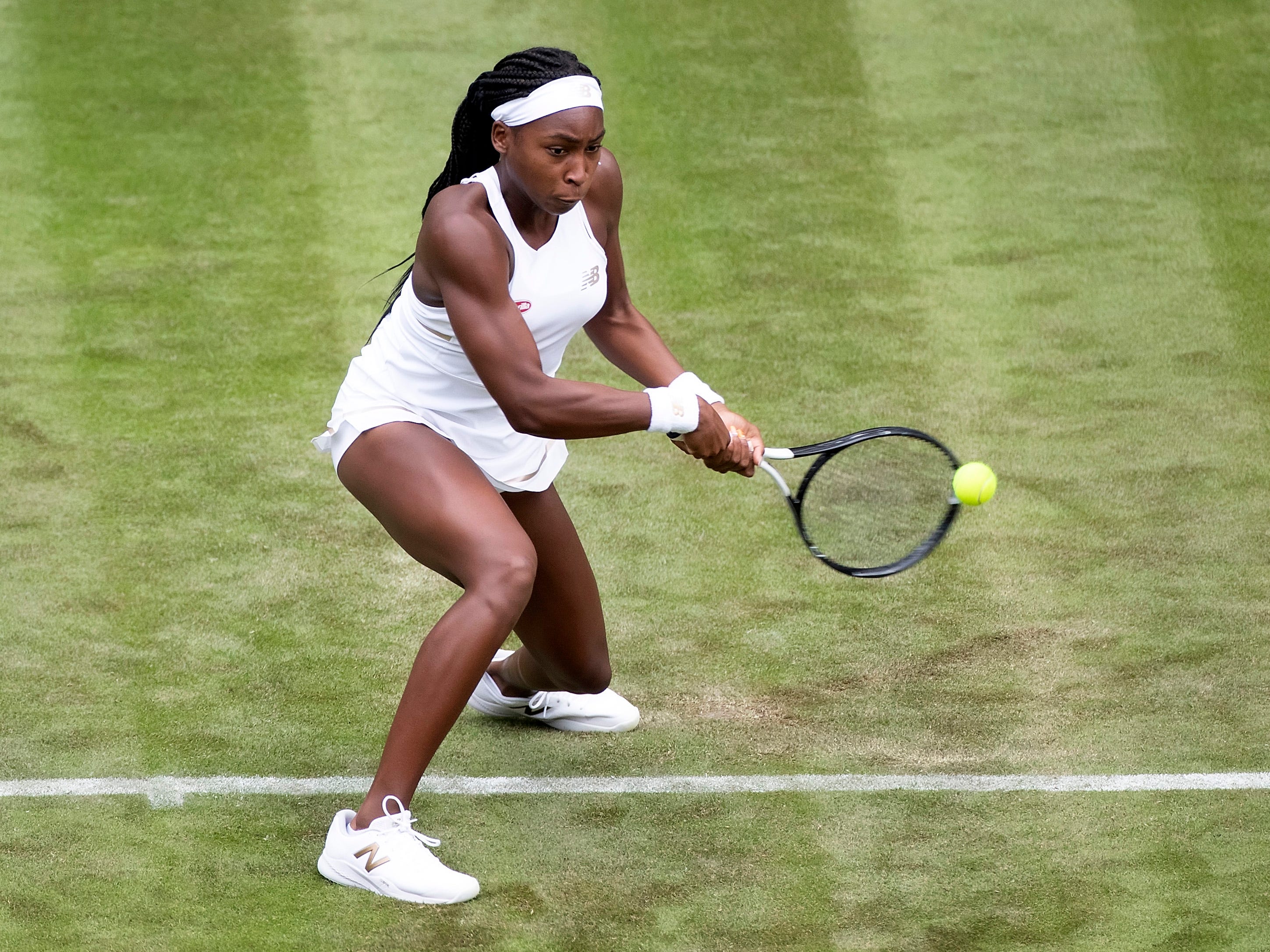 Coco Gauff in action against Venus Williams during the first round of Wimbledon in 2019.