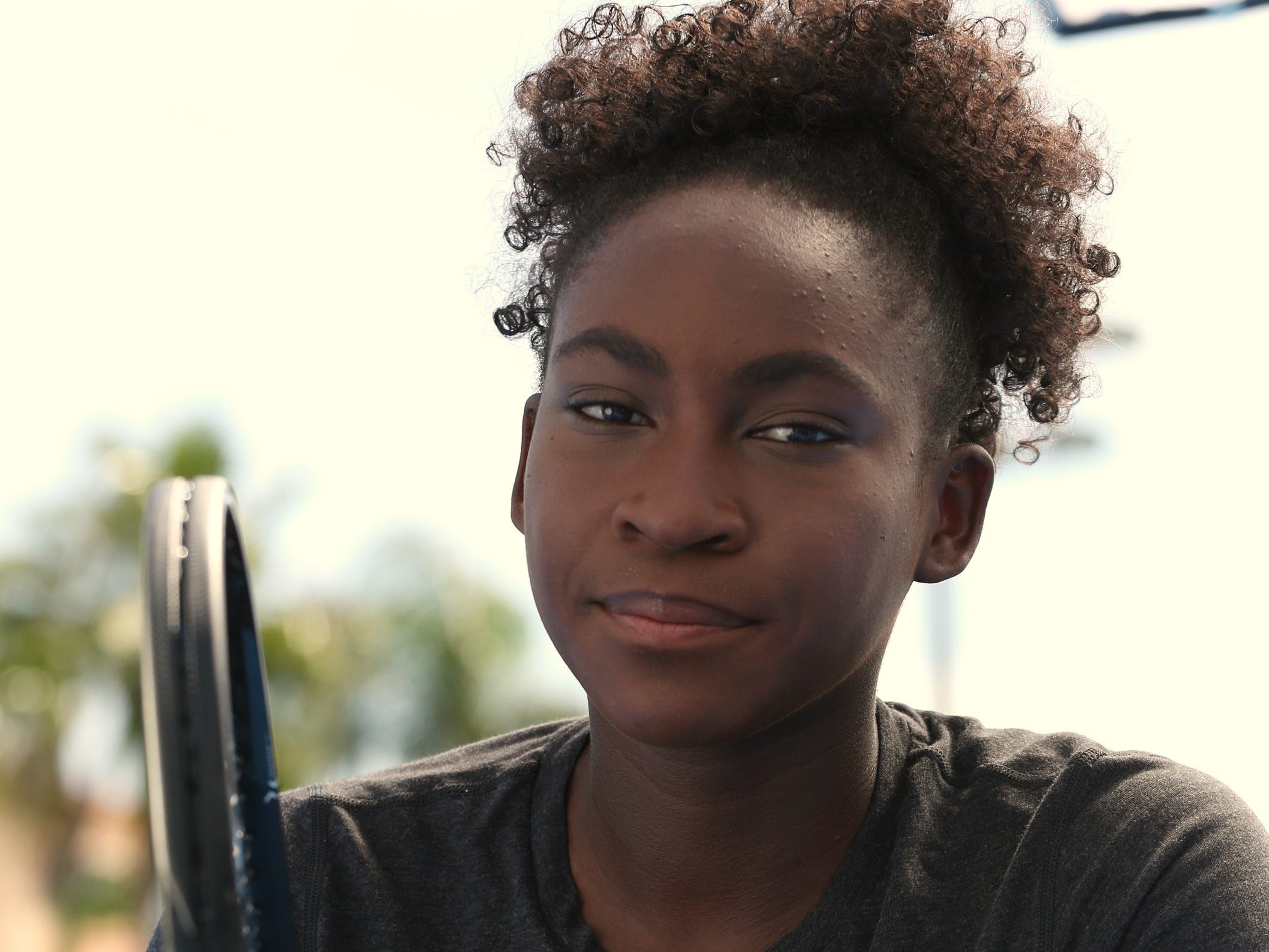 Coco Gauff works out and films a commercial for HEAD at the Delray Beach Tennis Center.