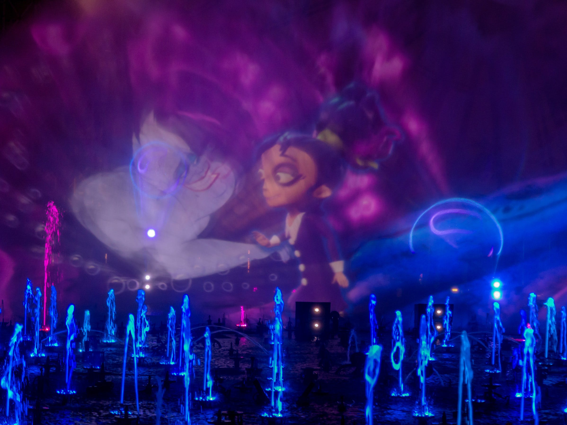 “Villainous!” is a new “World of Color” show, exclusive to the new separate ticket event, Oogie Boogie Bash – A Disney Halloween Party at Disney California Adventure Park, beginning Sept. 17, 2019, for 20 select nights. The show weaves a Halloween tale about a young girl named Shelley Marie who goes on an unforgettable journey exploring the villainous side of Disney characters. “Villainous!” shows guests that, deep down, there’s a little villain in all of us. Disneyland Resort is located in Anaheim, Calif. (Joshua Sudock/Disneyland Resort) 