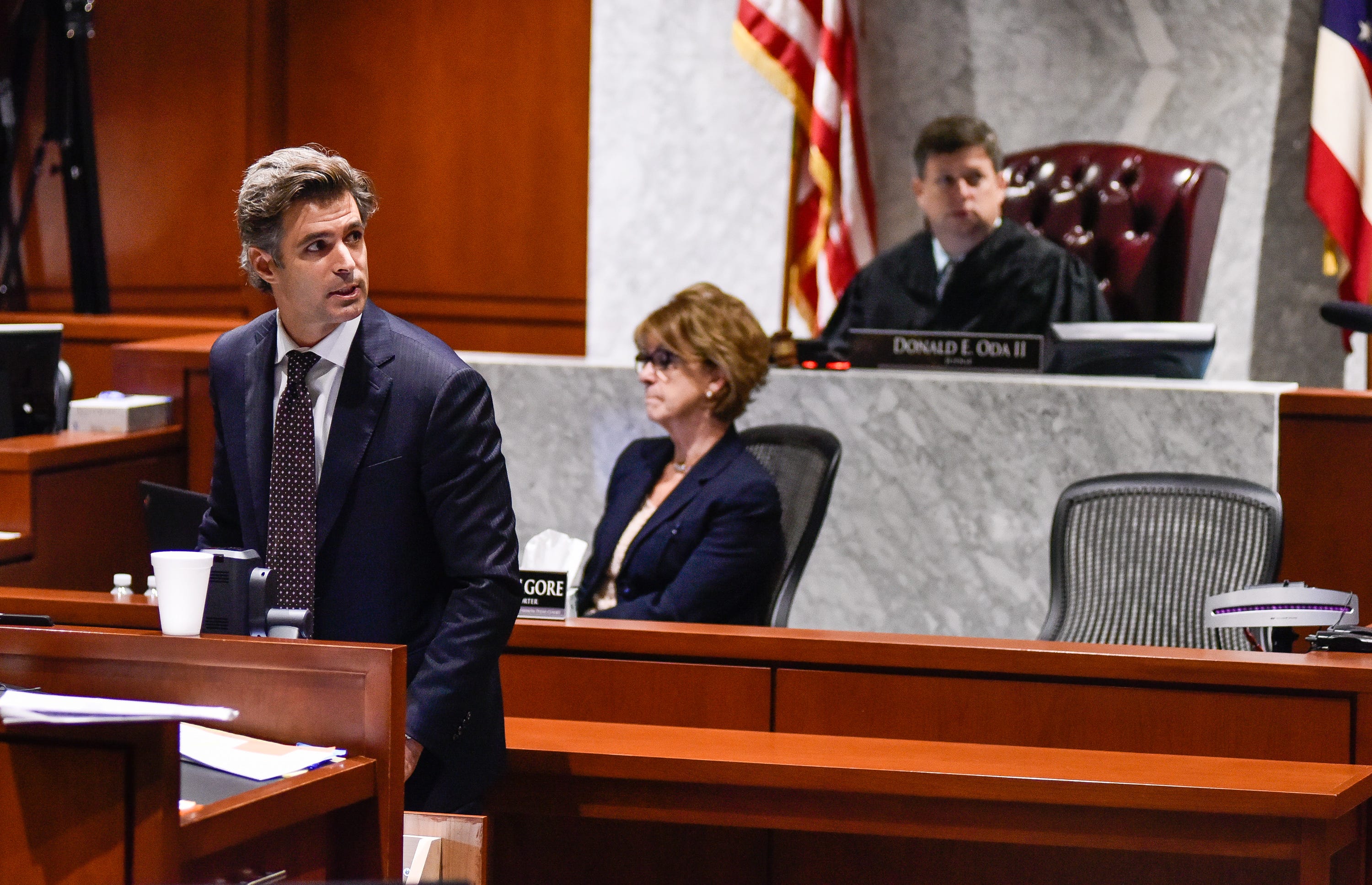 Defense attorney Charles M. Rittgers delivers his opening statement for the trial of Brooke "Skylar" Richardson in the Warren County Common Pleas Court Wednesday, September 4, 2019. The 20-year-old accused of killing and burying her baby in the backyard of her Carlisle home. Richardson is charged with aggravated murder, involuntary manslaughter, gross abuse of a corpse, tampering with evidence and child endangerment in the death of her newborn infant. She faces the possibility of life in prison.