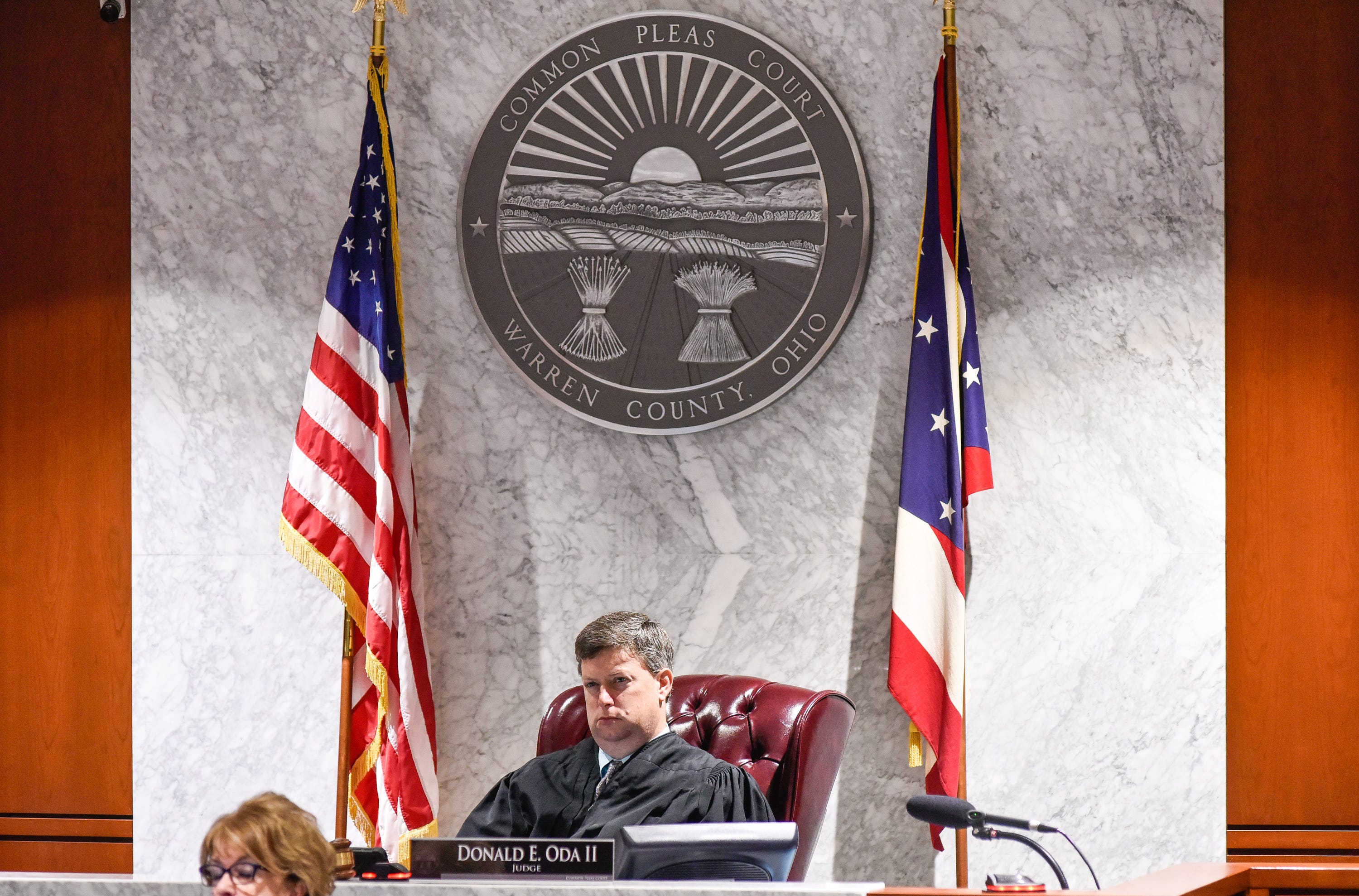 Judge Donald Oda II looks out over the courtroom during the trial for Brooke "Skylar" Richardson in the Warren County Courthouse Wednesday, September 4, 2019. The 20-year-old is accused of killing and burying her baby in the backyard of her Carlisle home. Richardson is charged with aggravated murder, involuntary manslaughter, gross abuse of a corpse, tampering with evidence and child endangerment in the death of her newborn infant. She faces the possibility of life in prison.