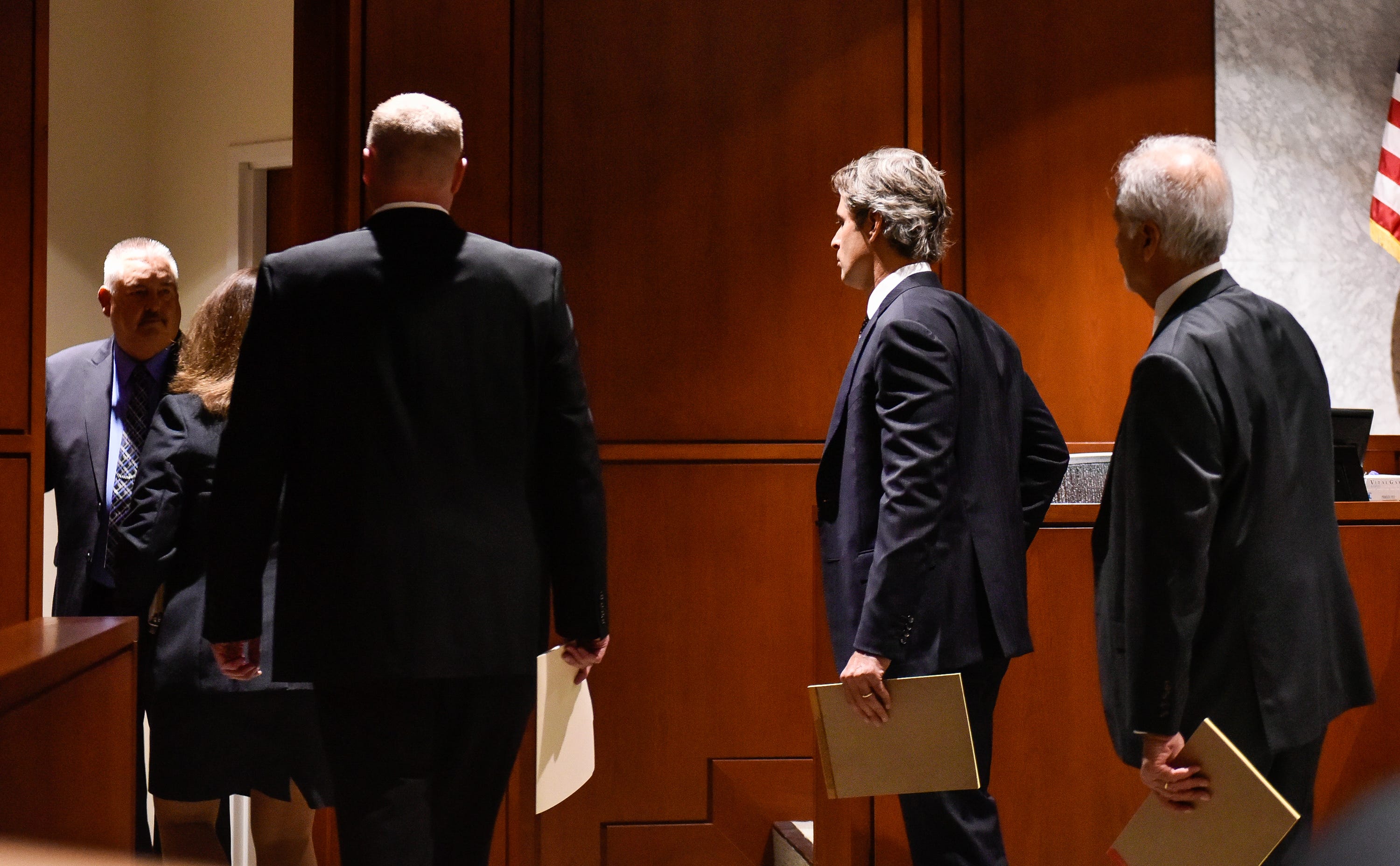 The prosecution and defense teams gather prior to the start of the trial for Brooke "Skylar" Richardson in the Warren County Common Pleas Court Wednesday, September 4, 2019. The 20-year-old is accused of killing and burying her baby in the backyard of her Carlisle home. Richardson is charged with aggravated murder, involuntary manslaughter, gross abuse of a corpse, tampering with evidence and child endangerment in the death of her newborn infant. She faces the possibility of life in prison.