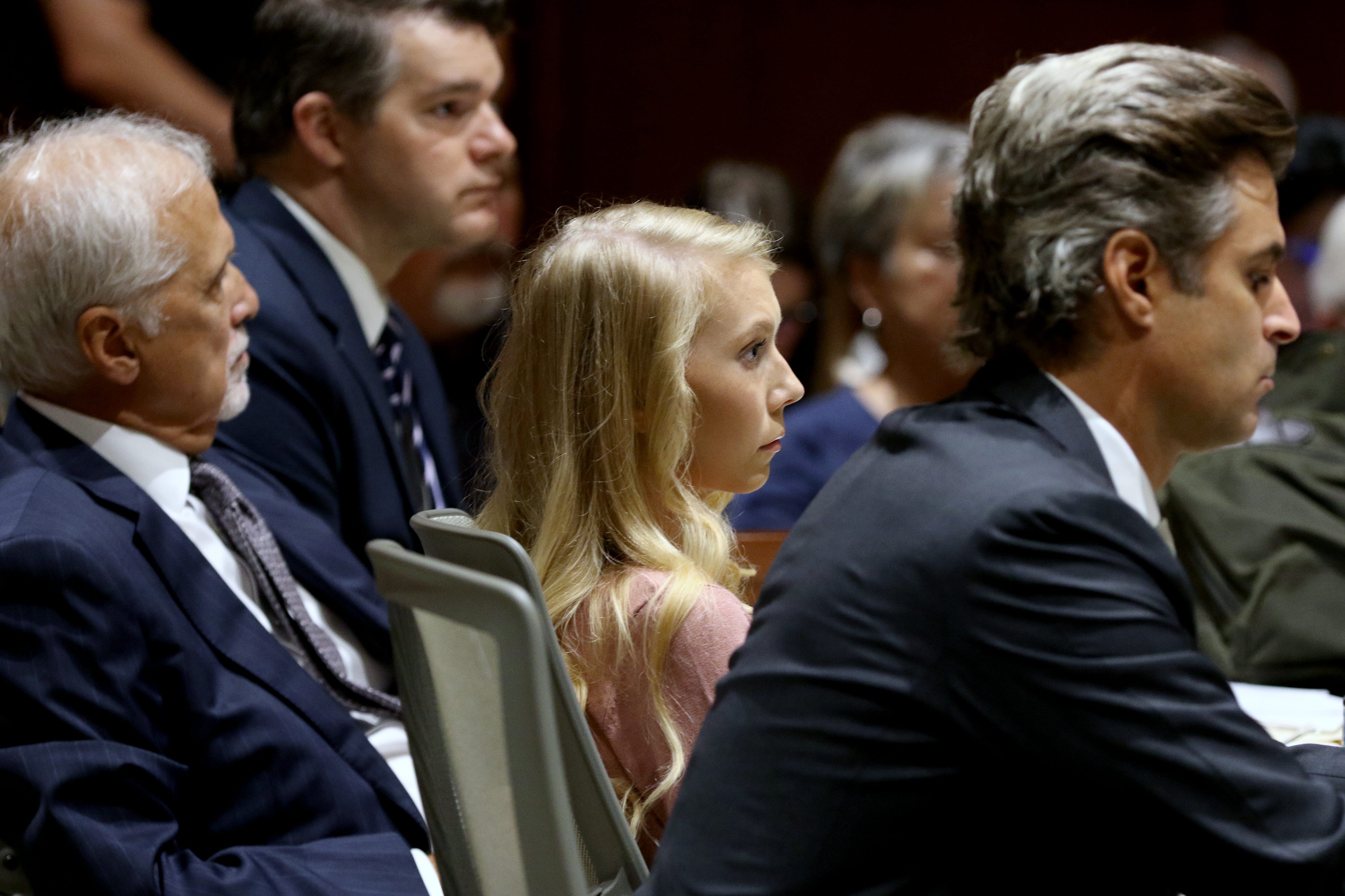 Brooke "Skylar" Richardson, sits with her attorneys, Charlie H. Rittgers, left, and Charlie M. Rittgers during jury selection at the Warren County Courthouse Tuesday, September 2, 2019. Richardson, 20, is accused of killing and burying her baby in the backyard of her Carlisle home. Richardson is charged with aggravated murder, involuntary manslaughter, gross abuse of a corpse, tampering with evidence and child endangerment in the death of her newborn infant. She faces the possibility of life in prison. 