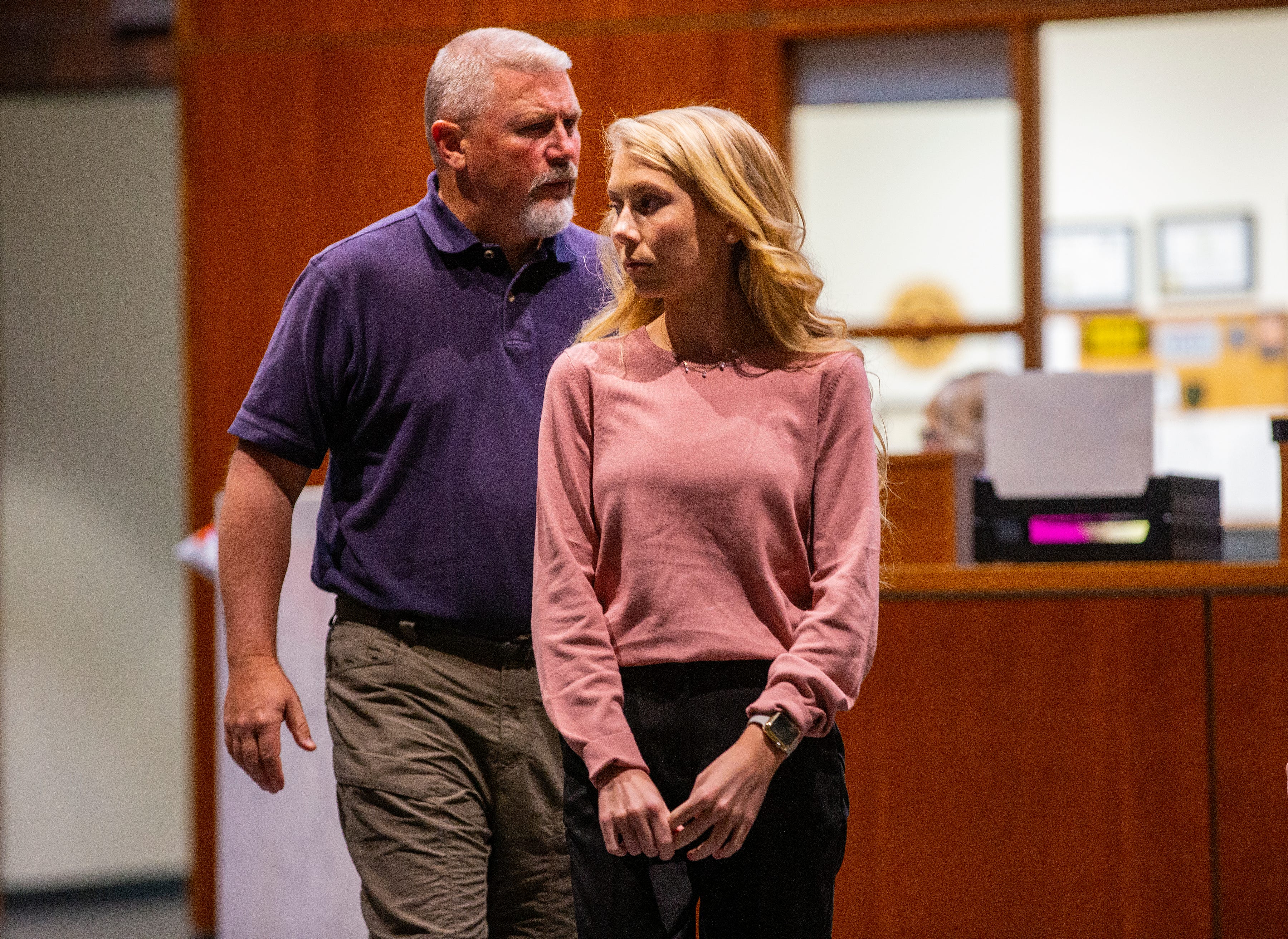 Brooke "Skylar" Richardson, arrives with her father, Scott Richardson to the Warren County Courthouse Tuesday, September 3, 2019.The 20-year-old accused of killing and burying her baby in the backyard of her Carlisle home. Richardson is charged with aggravated murder, involuntary manslaughter, gross abuse of a corpse, tampering with evidence and child endangerment in the death of her newborn infant. She faces the possibility of life in prison.