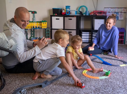 Tyler and Cara Goffi spend time with their kids Penn, Lana and Finley Saturday, Sept. 14, 2019.