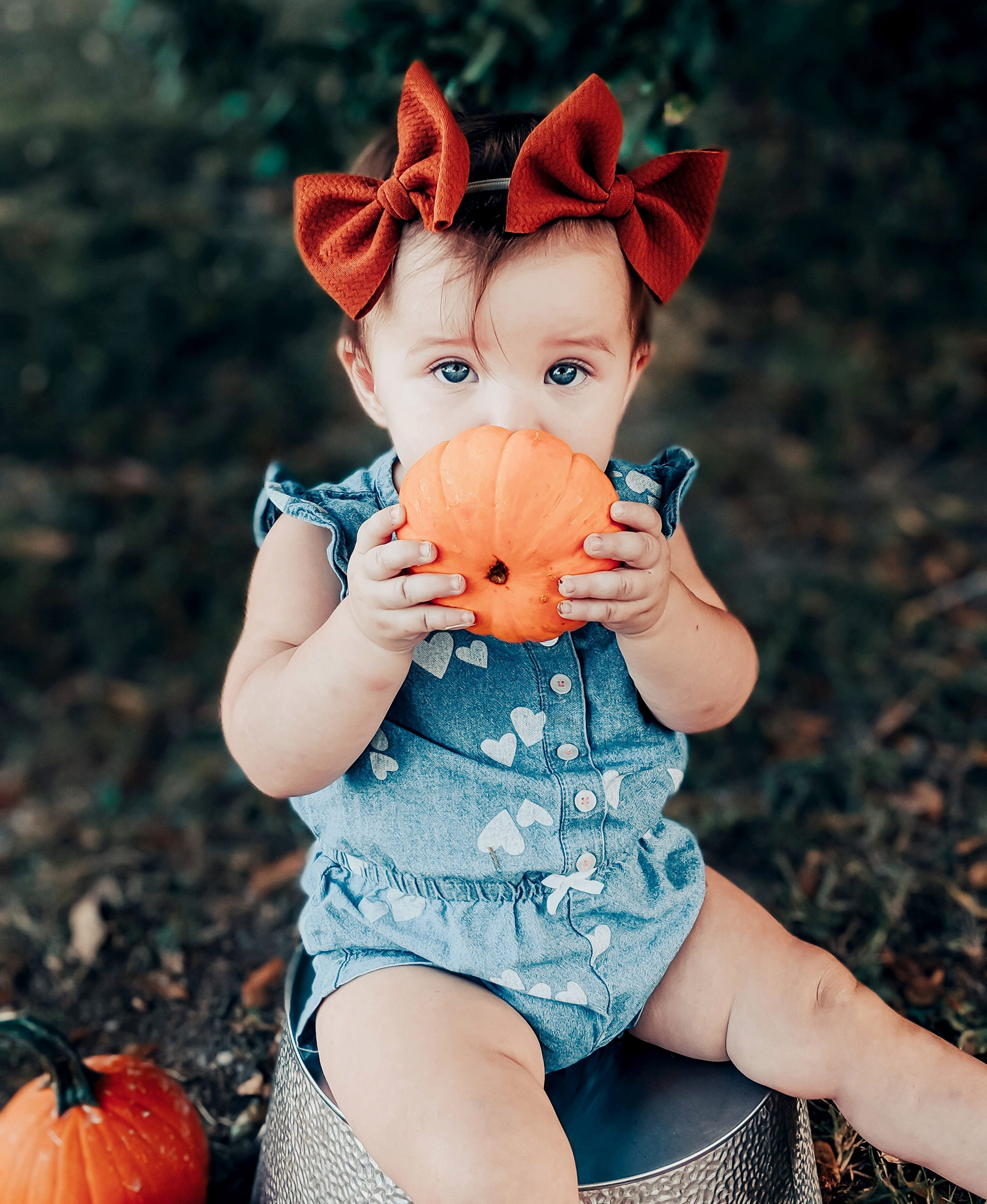  Baby Coraline with pumpkins during the photo shoot