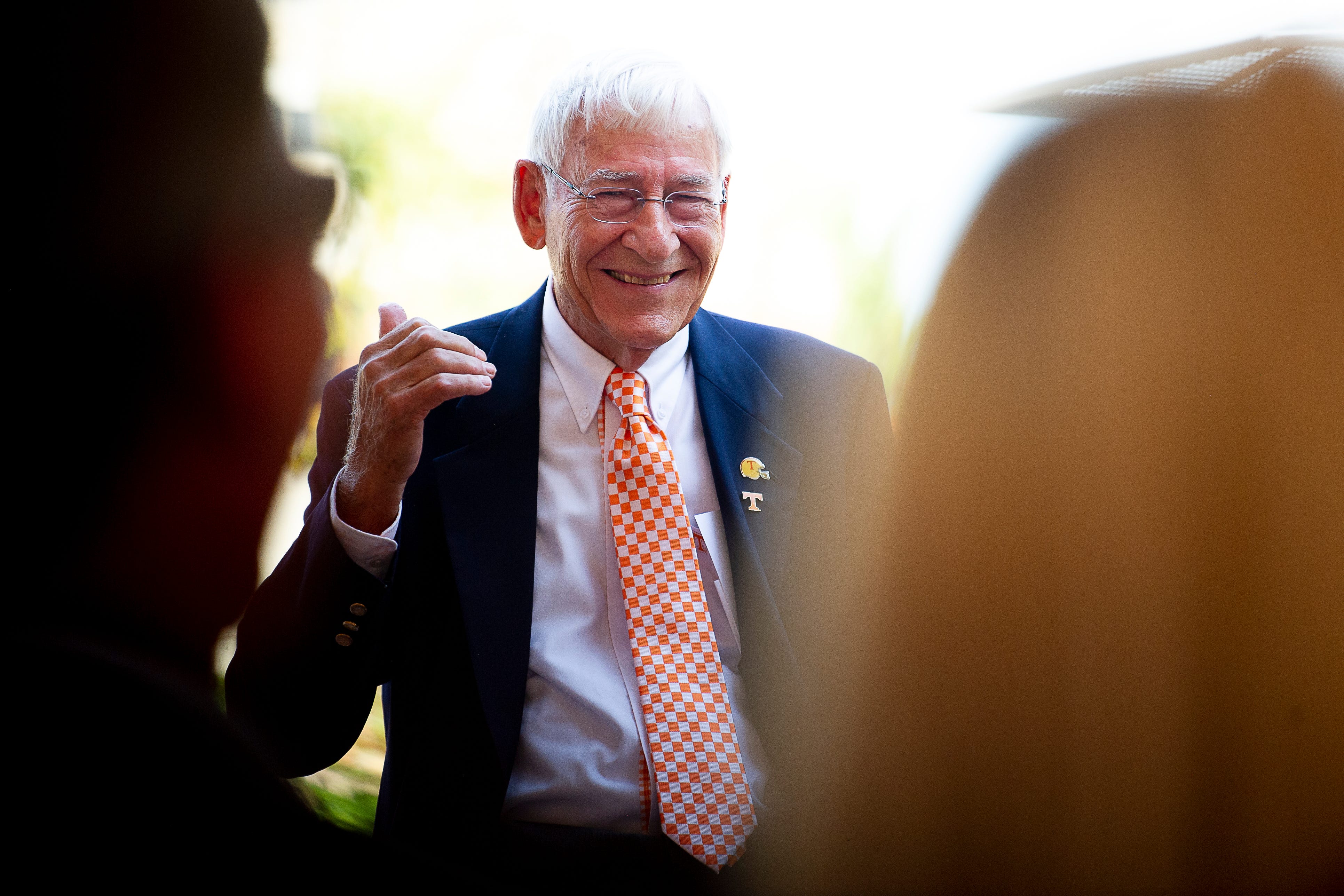 Former Tennessee coach and athletic director Doug Dickey gives a thumbs up during a dedication ceremony of the Doug Dickey Hall of Fame Plaza at the Neyland-Thompson Sports Complex in Knoxville, Tennessee on Friday, October 4, 2019. Dickey led UT to its second SEC title in 1969 and served as the Vols' Director of Athletics from 1986 to 2003.
