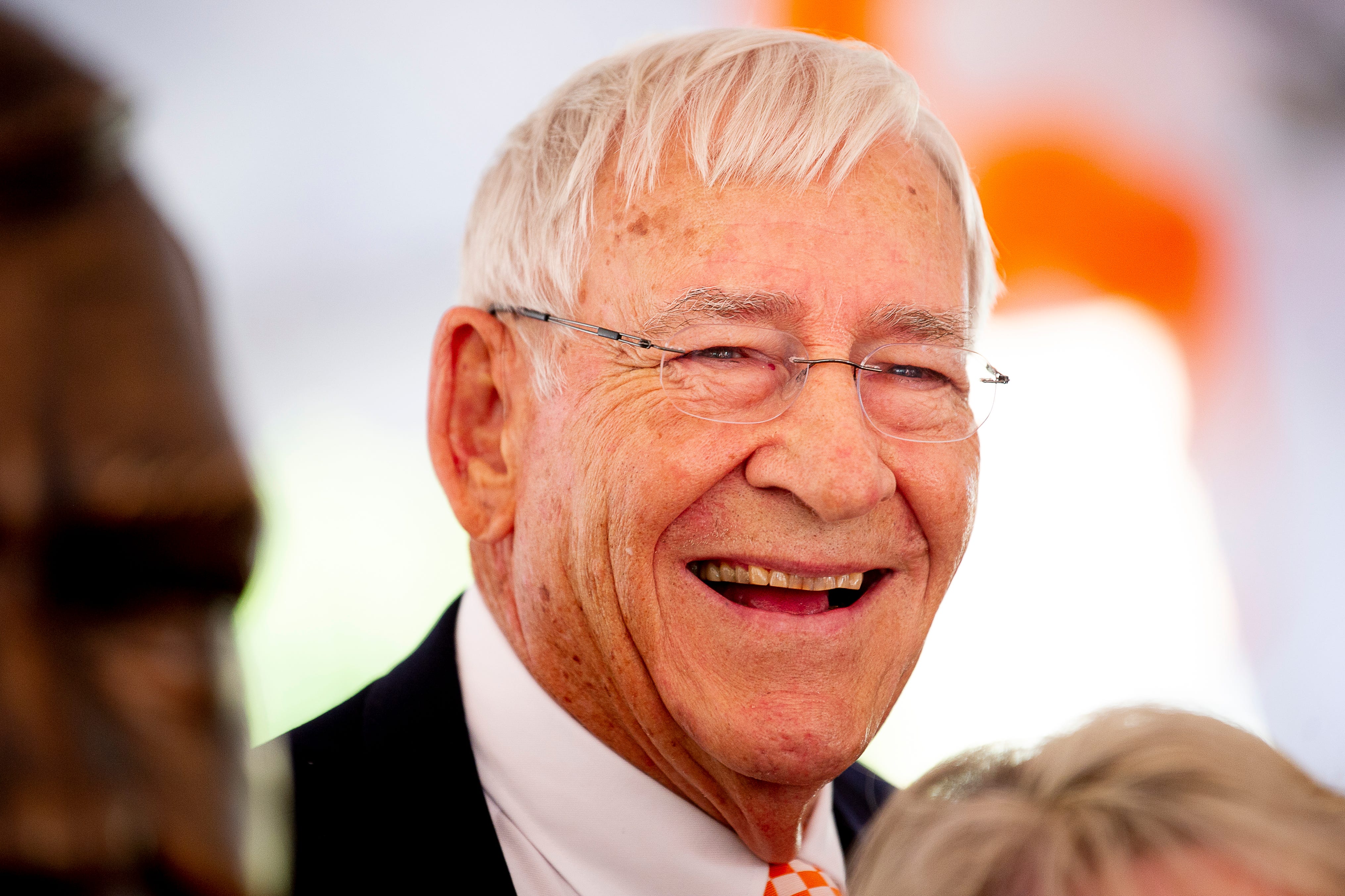 Former Tennessee coach and athletic director Doug Dickey smiles during a dedication ceremony of the Doug Dickey Hall of Fame Plaza at the Neyland-Thompson Sports Complex in Knoxville, Tennessee on Friday, October 4, 2019. Dickey led UT to its second SEC title in 1969 and served as the Vols' Director of Athletics from 1986 to 2003.