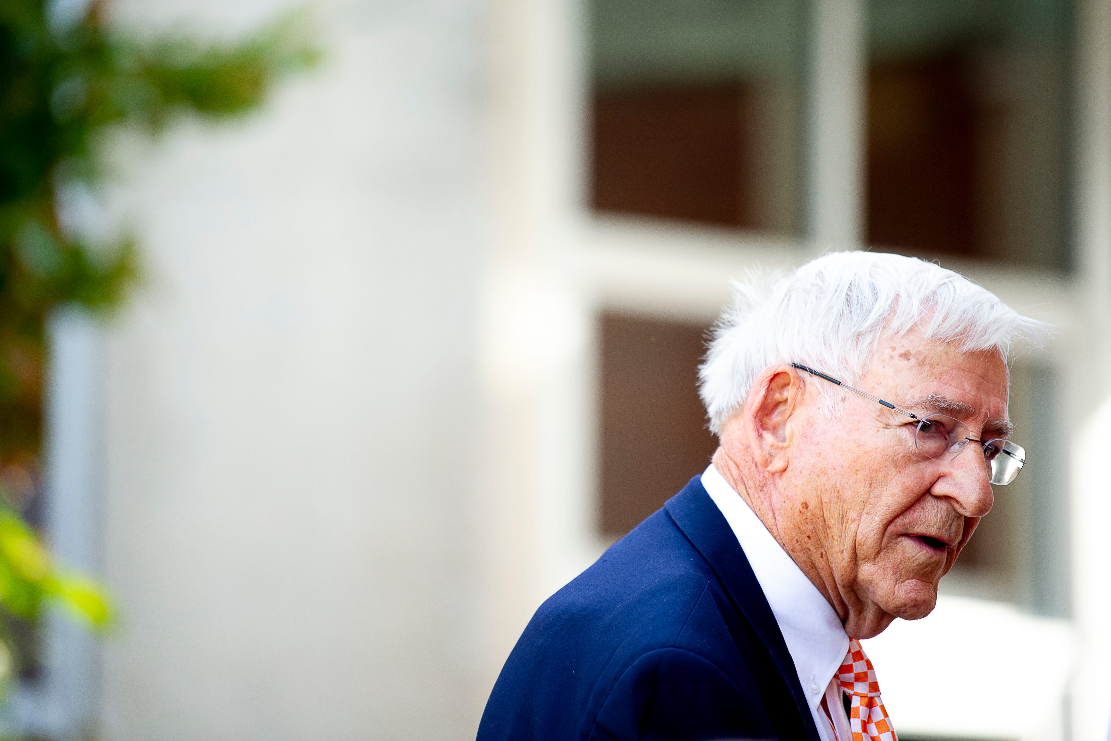 Former Tennessee coach and athletic director Doug Dickey speaks during a dedication ceremony of the Doug Dickey Hall of Fame Plaza at the Neyland-Thompson Sports Complex in Knoxville, Tennessee on Friday, October 4, 2019. Dickey led UT to its second SEC title in 1969 and served as the Vols' Director of Athletics from 1986 to 2003.
