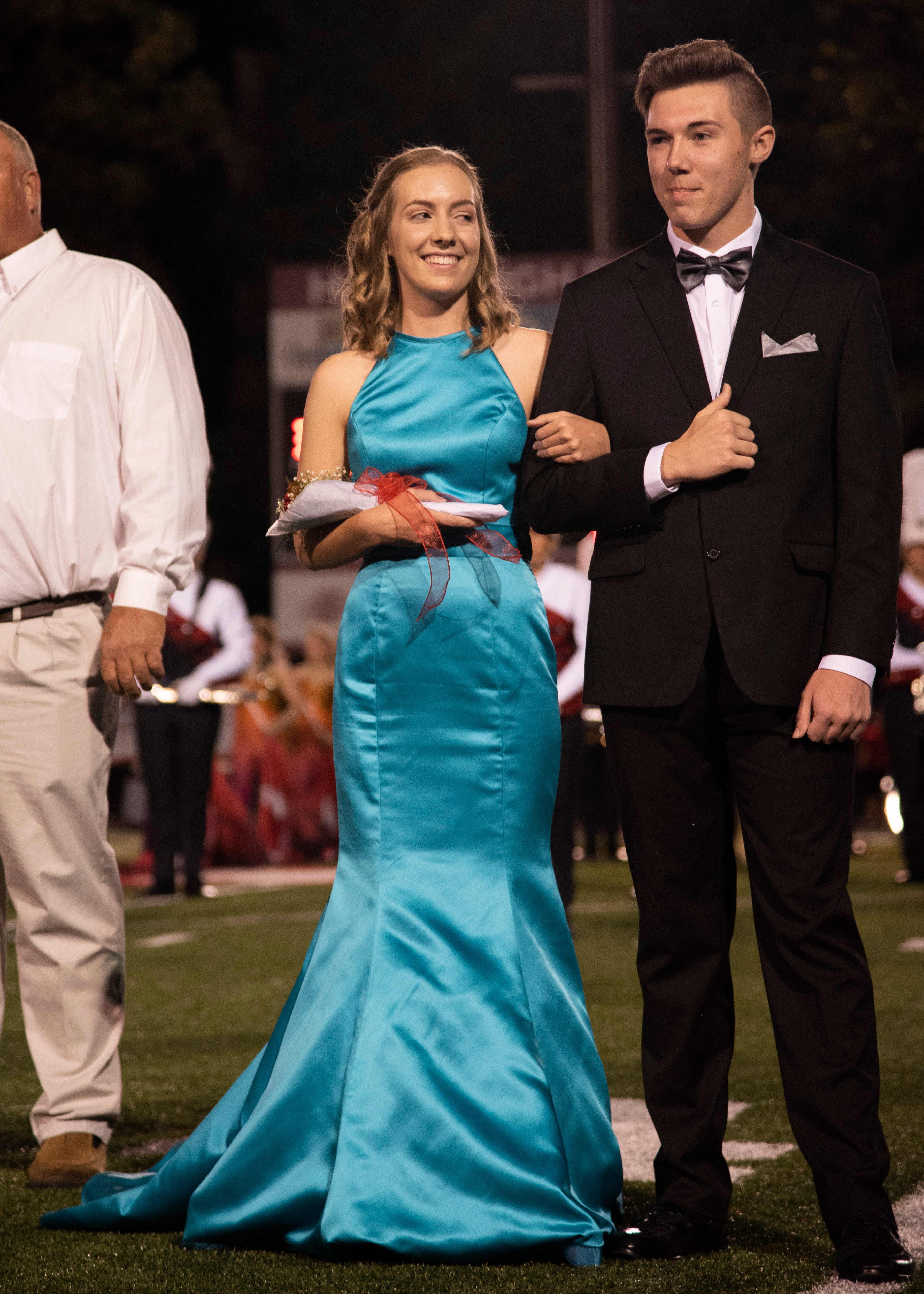A Halls homecoming court member during the Halls and Central high school football game Friday, Oct. 4, 2019, at Halls High School.