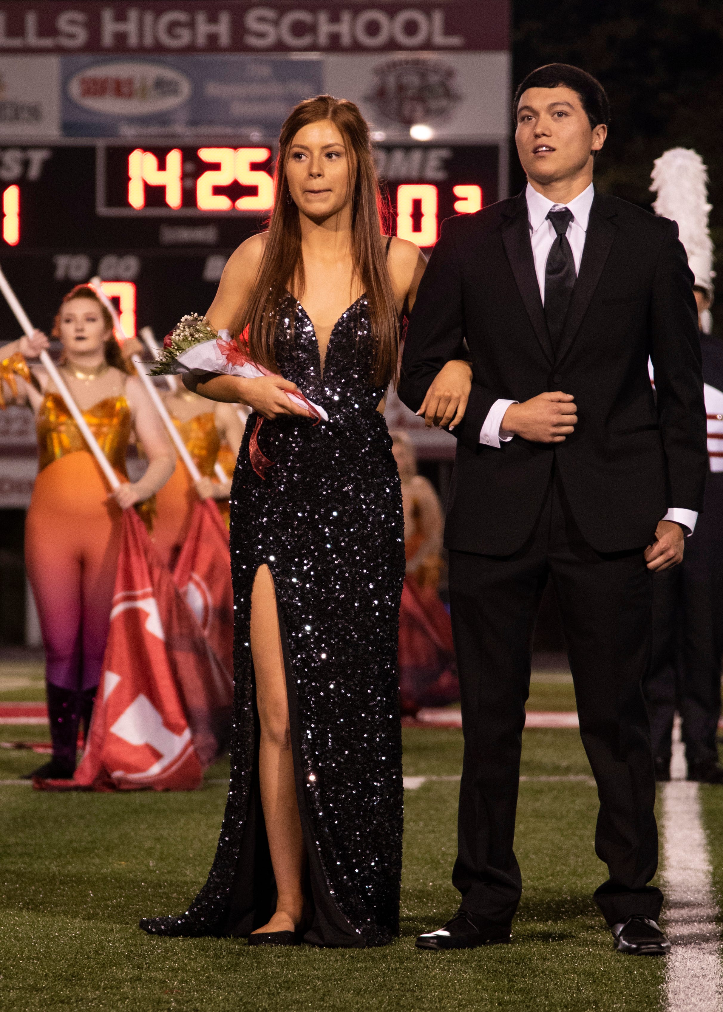 A Halls homecoming court member during the Halls and Central high school football game Friday, Oct. 4, 2019, at Halls High School.