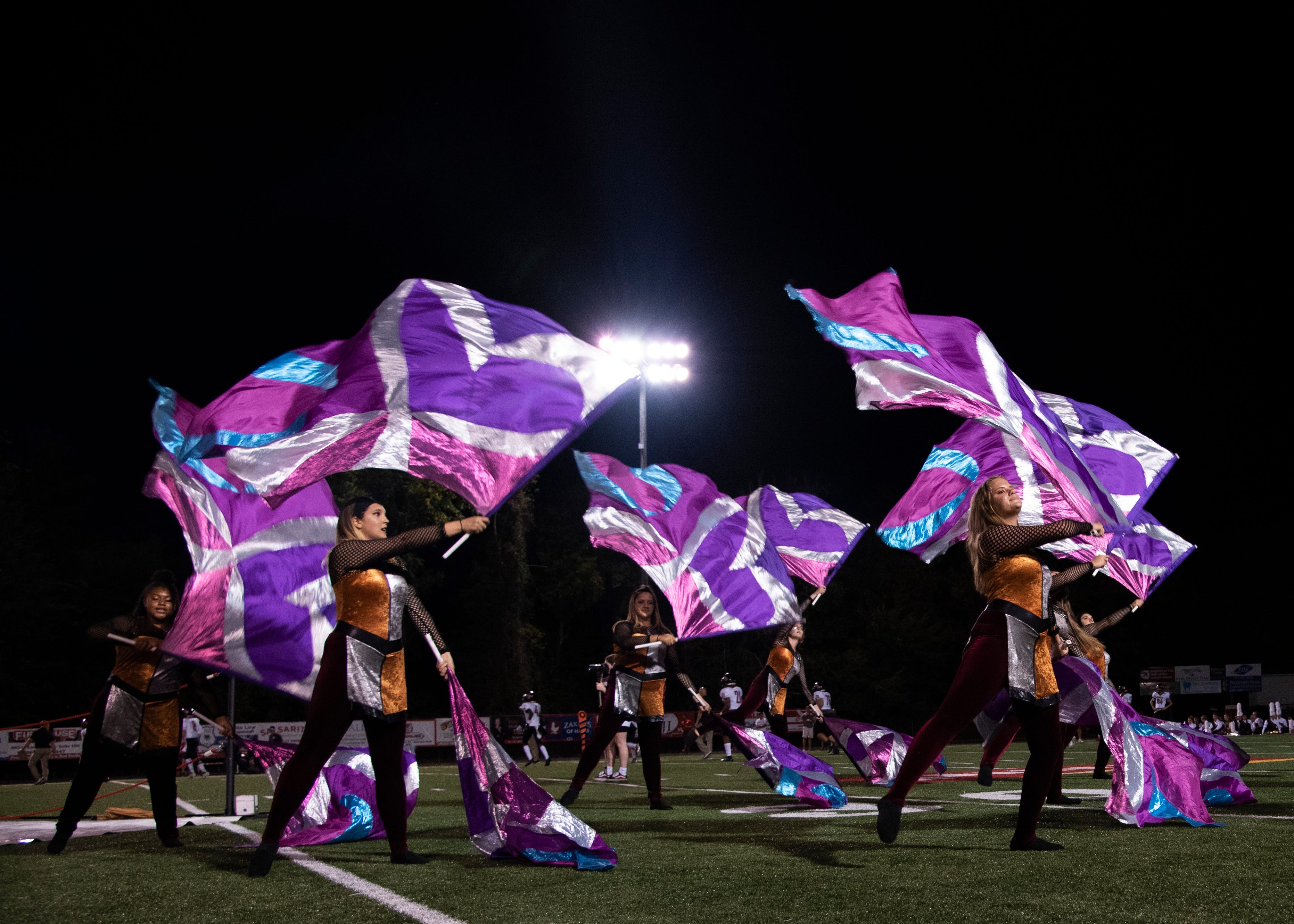 Halls' color guard during the Halls and Central high school football game on Friday, October 4, 2019 at Halls High School.