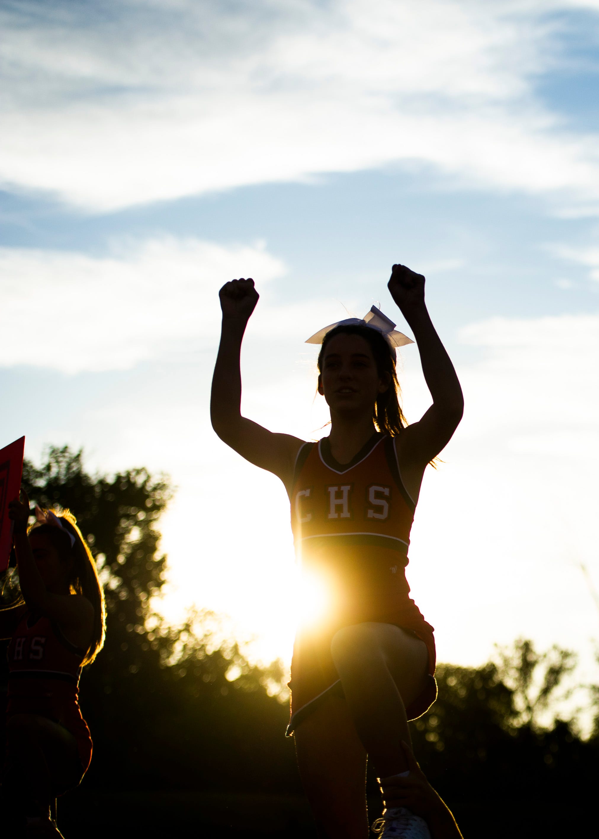 A Central cheerleader before the Halls and Central high school football game on Friday, October 4, 2019 at Halls High School.