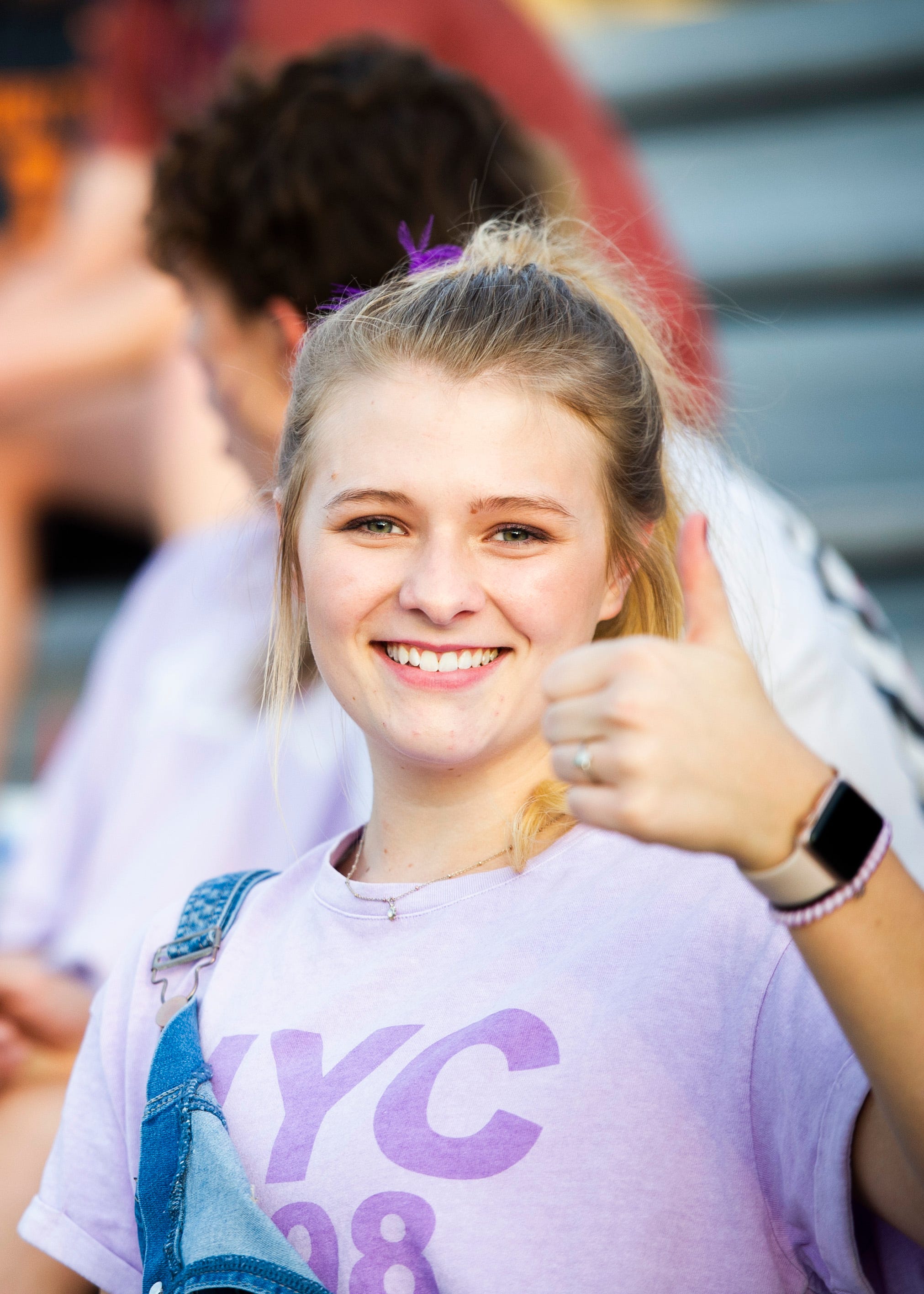 Halls senior, Brooke Allen, gives a thumbs up before the Halls and Central high school football game on Friday, October 4, 2019 at Halls High School.