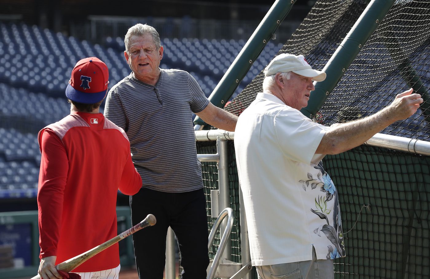 Larry Bowa and Charlie Manuel with Bryce Harper in May. Said Bowa about the Covenant House Sleep Out: “Sometimes you have to take a step back and look around and see that not everyone is as fortunate as you were."
