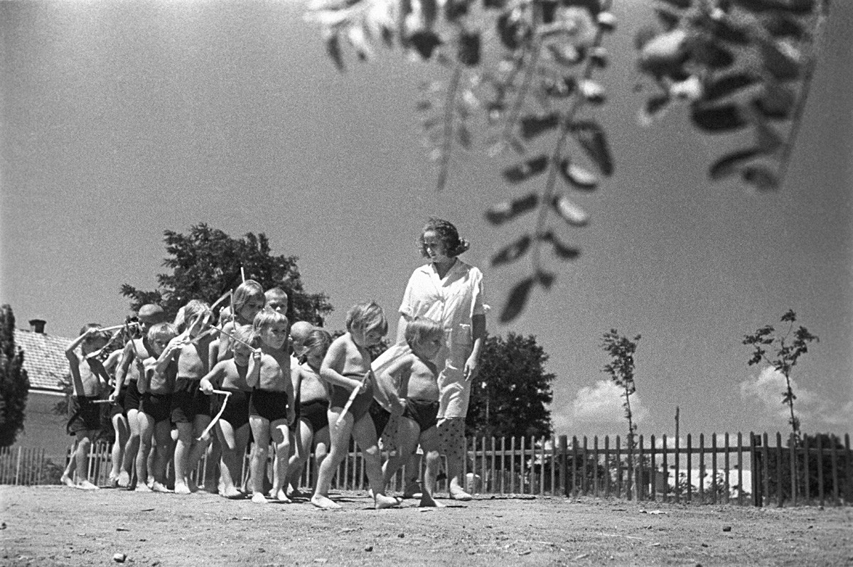 Children from a kindergarten in Feodosiya, Crimea, on a summer walk. 1939