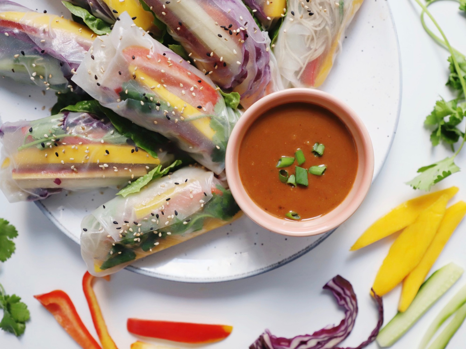 Fresh Rainbow Rolls With Miso Peanut Sauce