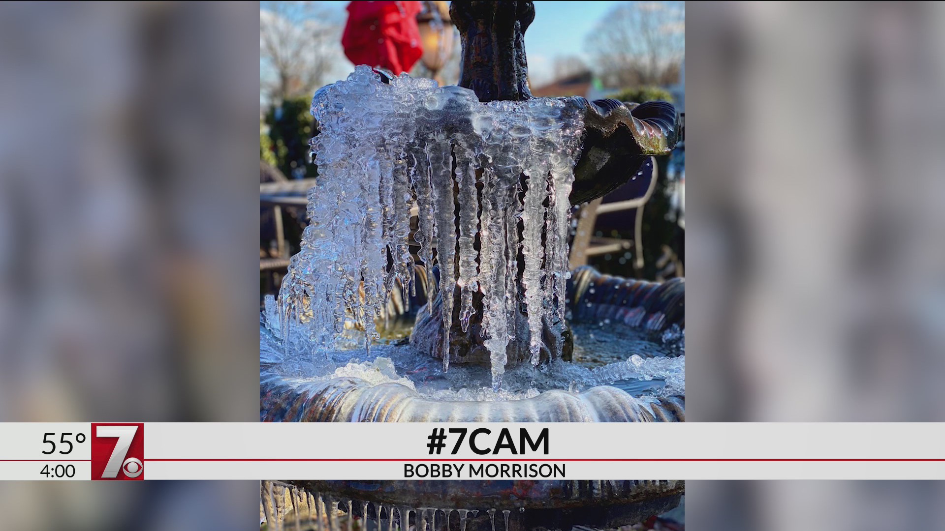 Thumbnail for the video titled "#7cam Frozen mornings lead to beautiful fountations"