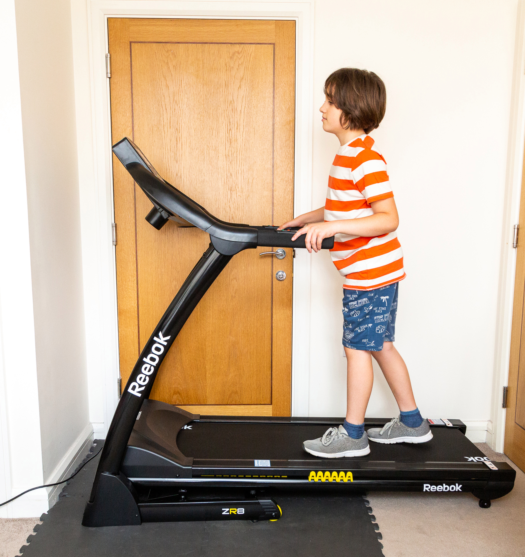 She also gets them on the treadmill to burn off steam during the day