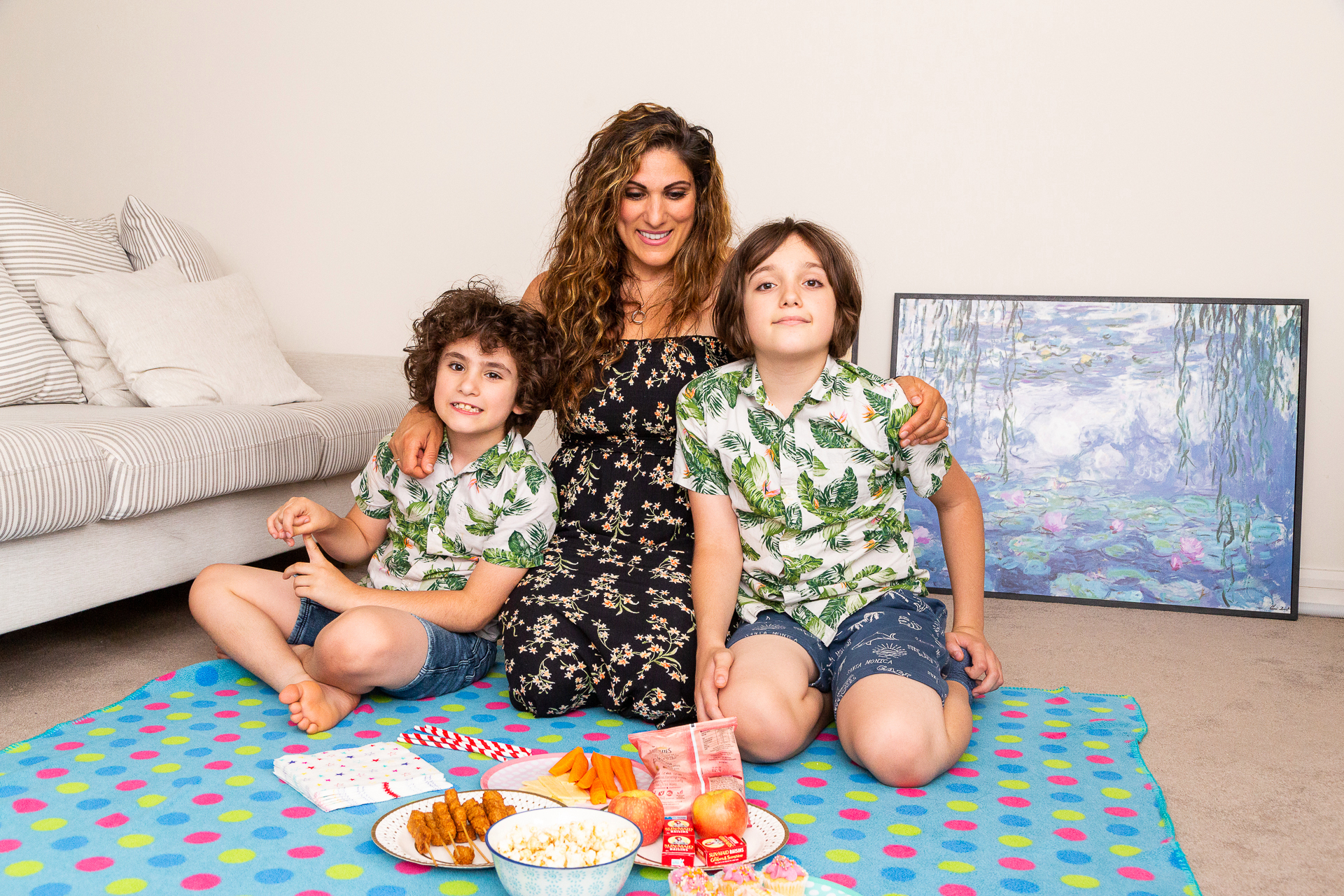 The boys have a 'carpet picnic' once-a-day to reduce cooking and mess for Mum