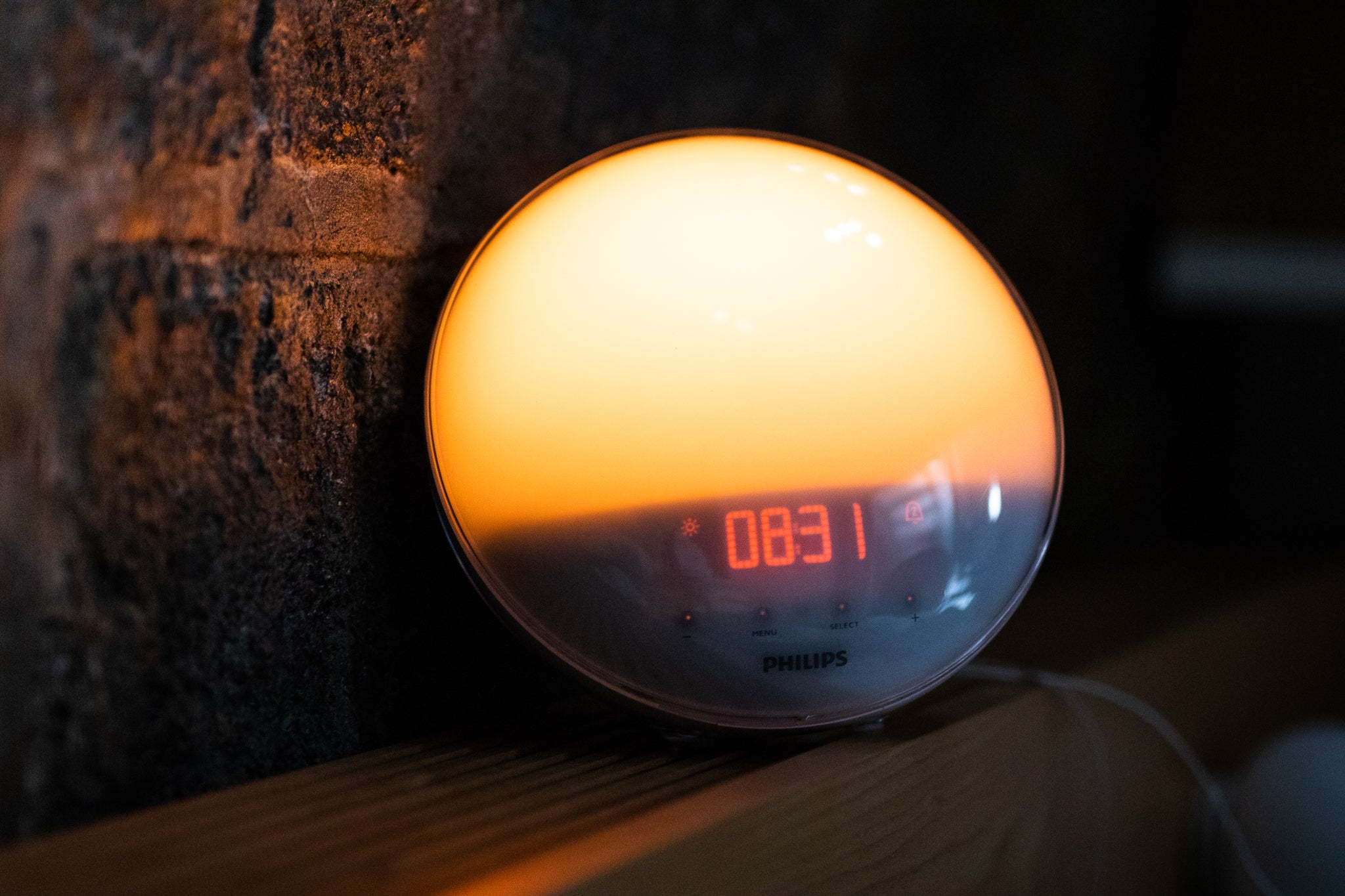 A Philips wake-up light alarm clock.