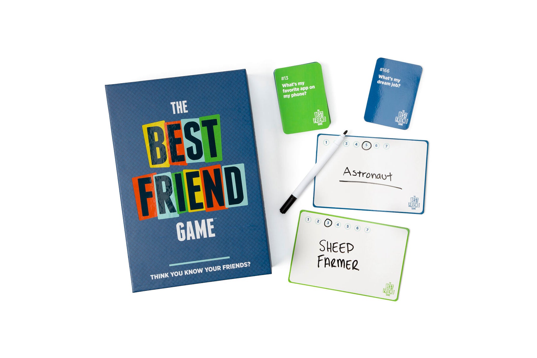 The Best Friend Game, shown with cards and drawing boards,